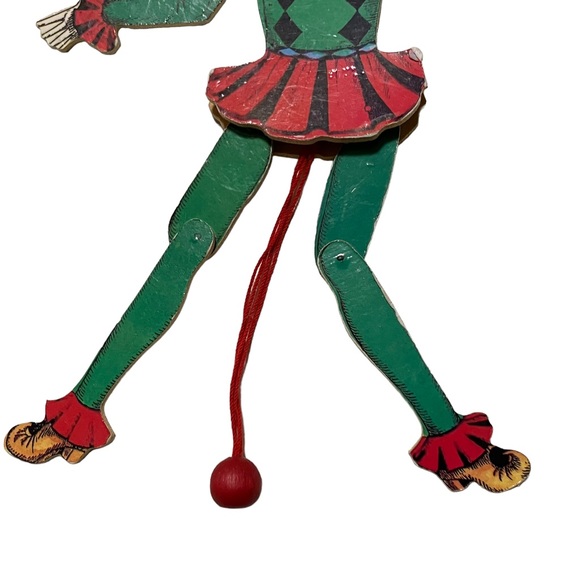 Vintage 80's Susan Feves Jester Clown Jumping Jack PullString Christmas Ornament - Picture 5 of 9